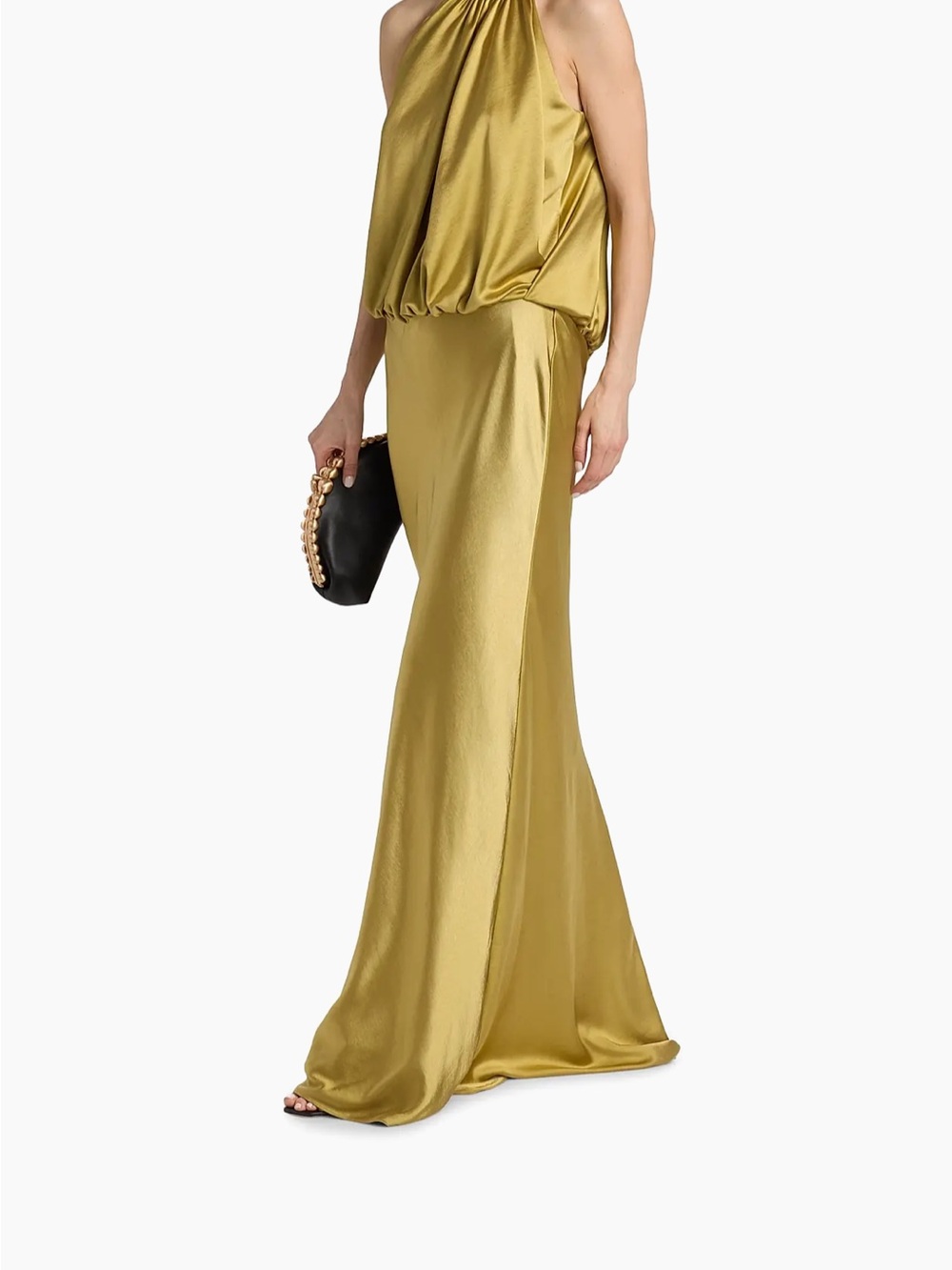 NWT Amsale Gold/Green Satin Halter Neck Dress